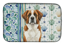 Load image into Gallery viewer, Brown and White Saint Bernard Coastal Sea Glass Dish Drying Mat