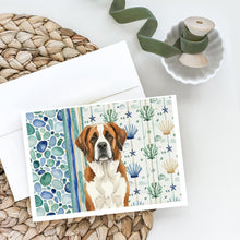 Load image into Gallery viewer, Brown and White Saint Bernard Coastal Sea Glass Greeting Cards Pack of 8