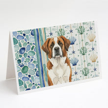 Load image into Gallery viewer, Brown and White Saint Bernard Coastal Sea Glass Greeting Cards Pack of 8