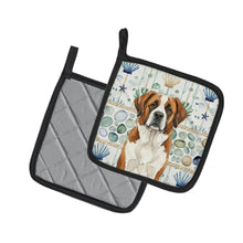 Load image into Gallery viewer, Brown and White Saint Bernard Coastal Sea Glass Pair of Pot Holders