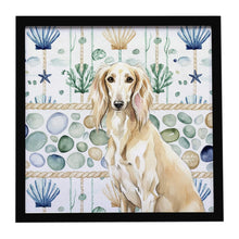Load image into Gallery viewer, Cream Saluki Coastal Sea Glass Framed Metal Print