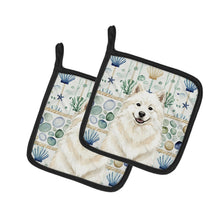 Load image into Gallery viewer, Cream Samoyed Coastal Sea Glass Pair of Pot Holders