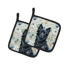 Load image into Gallery viewer, Schipperke Coastal Sea Glass Pair of Pot Holders