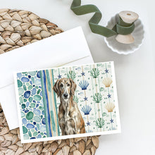 Load image into Gallery viewer, Brindle Scottish Deerhound Coastal Sea Glass Greeting Cards Pack of 8