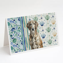 Load image into Gallery viewer, Brindle Scottish Deerhound Coastal Sea Glass Greeting Cards Pack of 8