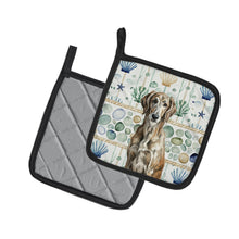 Load image into Gallery viewer, Brindle Scottish Deerhound Coastal Sea Glass Pair of Pot Holders
