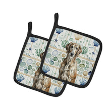 Load image into Gallery viewer, Brindle Scottish Deerhound Coastal Sea Glass Pair of Pot Holders
