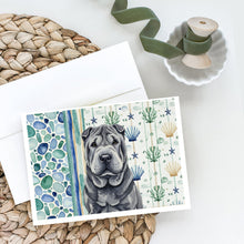 Load image into Gallery viewer, Black Shar Pei Coastal Sea Glass Greeting Cards Pack of 8
