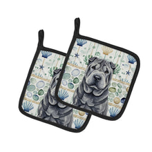 Load image into Gallery viewer, Black Shar Pei Coastal Sea Glass Pair of Pot Holders