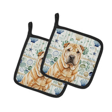 Load image into Gallery viewer, Red Shar Pei Coastal Sea Glass Pair of Pot Holders