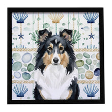 Load image into Gallery viewer, Tricolor Sheltie Coastal Sea Glass Framed Metal Print