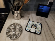 Load image into Gallery viewer, Tricolor Sheltie Coastal Sea Glass Pair of Pot Holders