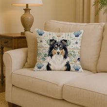 Load image into Gallery viewer, Tricolor Sheltie Coastal Sea Glass Throw Pillow