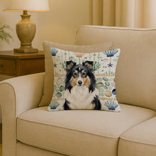 Load image into Gallery viewer, Tricolor Sheltie Coastal Sea Glass Throw Pillow