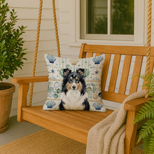 Load image into Gallery viewer, Tricolor Sheltie Coastal Sea Glass Throw Pillow
