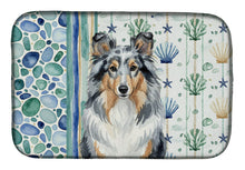 Load image into Gallery viewer, Blue Merle Sheltie Coastal Sea Glass Dish Drying Mat