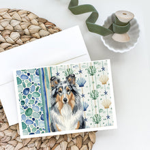 Load image into Gallery viewer, Blue Merle Sheltie Coastal Sea Glass Greeting Cards Pack of 8