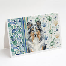 Load image into Gallery viewer, Blue Merle Sheltie Coastal Sea Glass Greeting Cards Pack of 8