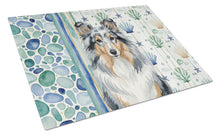 Load image into Gallery viewer, Blue Merle Sheltie Coastal Sea Glass Glass Cutting Board