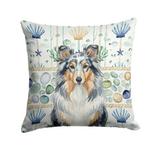 Load image into Gallery viewer, Blue Merle Sheltie Coastal Sea Glass Throw Pillow