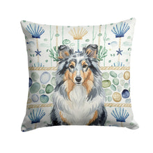 Load image into Gallery viewer, Blue Merle Sheltie Coastal Sea Glass Throw Pillow