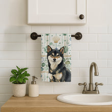 Load image into Gallery viewer, Black and Tan Shiba Inu Coastal Sea Glass Kitchen Towel