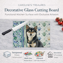 Load image into Gallery viewer, Black and Tan Shiba Inu Coastal Sea Glass Glass Cutting Board