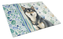 Load image into Gallery viewer, Black and Tan Shiba Inu Coastal Sea Glass Glass Cutting Board