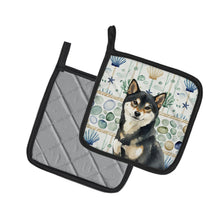 Load image into Gallery viewer, Black and Tan Shiba Inu Coastal Sea Glass Pair of Pot Holders