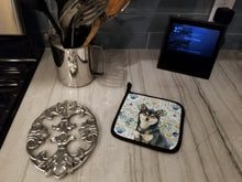Load image into Gallery viewer, Black and Tan Shiba Inu Coastal Sea Glass Pair of Pot Holders