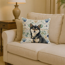 Load image into Gallery viewer, Black and Tan Shiba Inu Coastal Sea Glass Throw Pillow