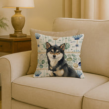 Load image into Gallery viewer, Black and Tan Shiba Inu Coastal Sea Glass Throw Pillow