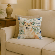 Load image into Gallery viewer, Cream Shiba Inu Coastal Sea Glass Throw Pillow