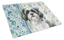 Load image into Gallery viewer, Black and White Shih Tzu Coastal Sea Glass Glass Cutting Board