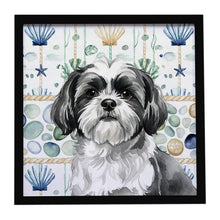 Load image into Gallery viewer, Black and White Shih Tzu Coastal Sea Glass Framed Metal Print