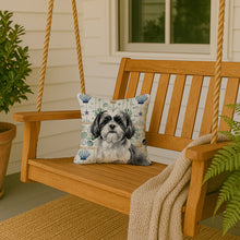 Load image into Gallery viewer, Black and White Shih Tzu Coastal Sea Glass Throw Pillow