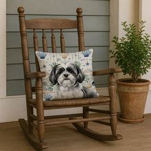Load image into Gallery viewer, Black and White Shih Tzu Coastal Sea Glass Throw Pillow