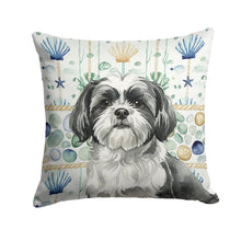 Load image into Gallery viewer, Black and White Shih Tzu Coastal Sea Glass Throw Pillow