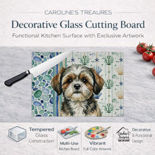 Load image into Gallery viewer, Brindle Shih Tzu Coastal Sea Glass Glass Cutting Board