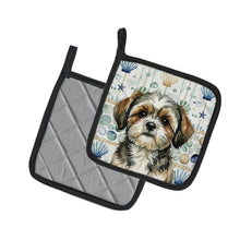 Load image into Gallery viewer, Brindle Shih Tzu Coastal Sea Glass Pair of Pot Holders