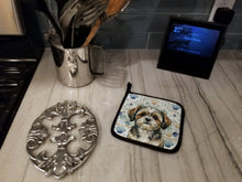 Load image into Gallery viewer, Brindle Shih Tzu Coastal Sea Glass Pair of Pot Holders