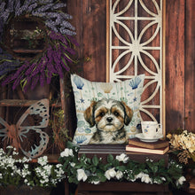 Load image into Gallery viewer, Brindle Shih Tzu Coastal Sea Glass Throw Pillow