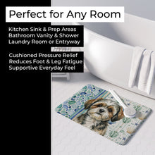 Load image into Gallery viewer, Brindle Shih Tzu Coastal Sea Glass Memory Foam Kitchen Mat