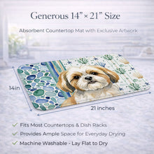 Load image into Gallery viewer, Gold and White Shih Tzu Coastal Sea Glass Dish Drying Mat