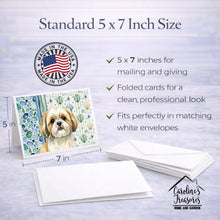 Load image into Gallery viewer, Gold and White Shih Tzu Coastal Sea Glass Greeting Cards Pack of 8