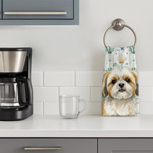 Load image into Gallery viewer, Gold and White Shih Tzu Coastal Sea Glass Kitchen Towel