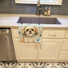 Load image into Gallery viewer, Gold and White Shih Tzu Coastal Sea Glass Kitchen Towel