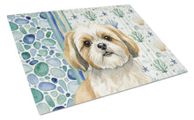 Load image into Gallery viewer, Gold and White Shih Tzu Coastal Sea Glass Glass Cutting Board