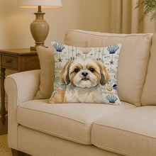 Load image into Gallery viewer, Gold and White Shih Tzu Coastal Sea Glass Throw Pillow