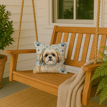 Load image into Gallery viewer, Gold and White Shih Tzu Coastal Sea Glass Throw Pillow